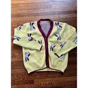 Boston Terrier Soft Button Up Cardigan Butter Yellow Sz Small/Medium